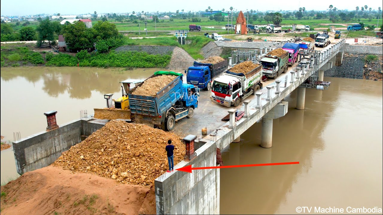 First Stage & NEW Combine Full Build Ramp Bridge To Road By Dozer Push & Truck5T Unloading Stone