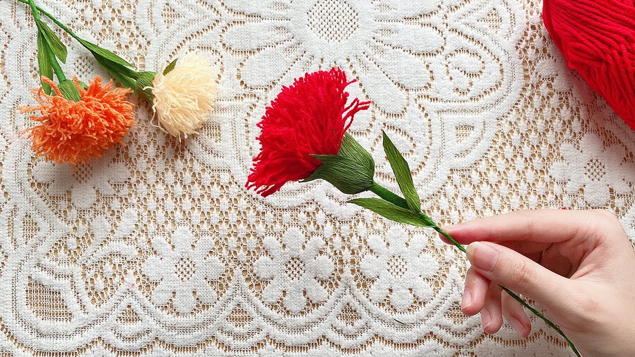 How to Make Flower with Woolen - Tutorial making woolen flowers - DIY Handmade Craft