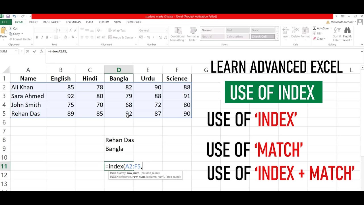 Advanced Excel Tutorial – Master INDEX, MATCH & INDEX+MATCH+MATCH Functions | Step-by-Step Guide