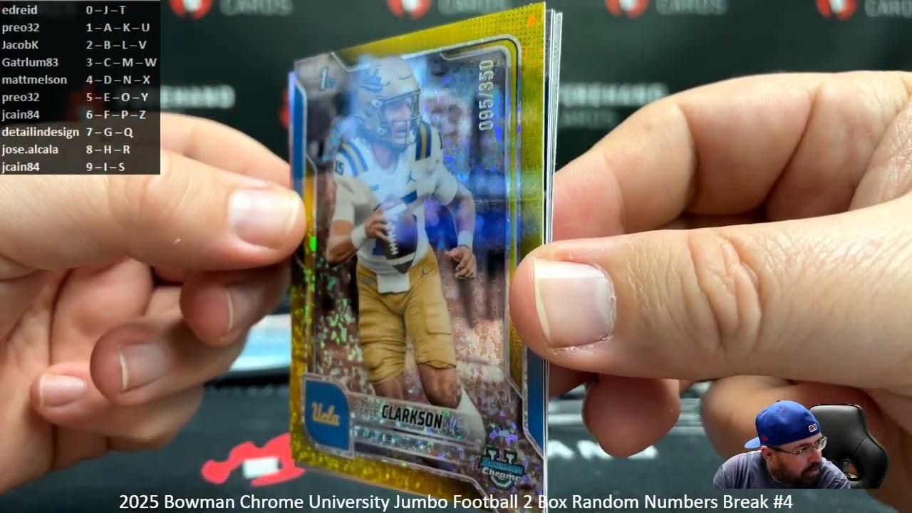 2/9/2026 2025 Bowman Chrome University Jumbo Football 2 Box Random Numbers Break #4