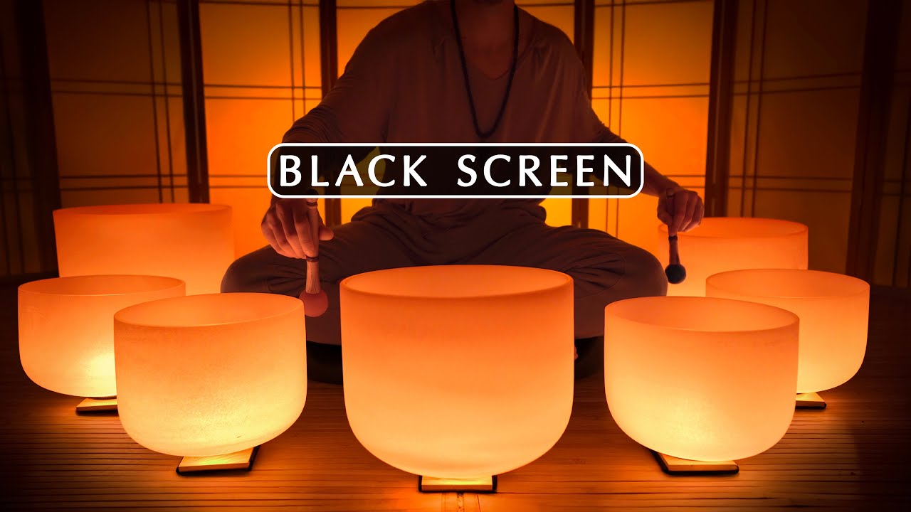 **THE SLEEPIEST MUSIC** Black Screen Version | Crystal Singing Bowl Sound Bath for Sleep