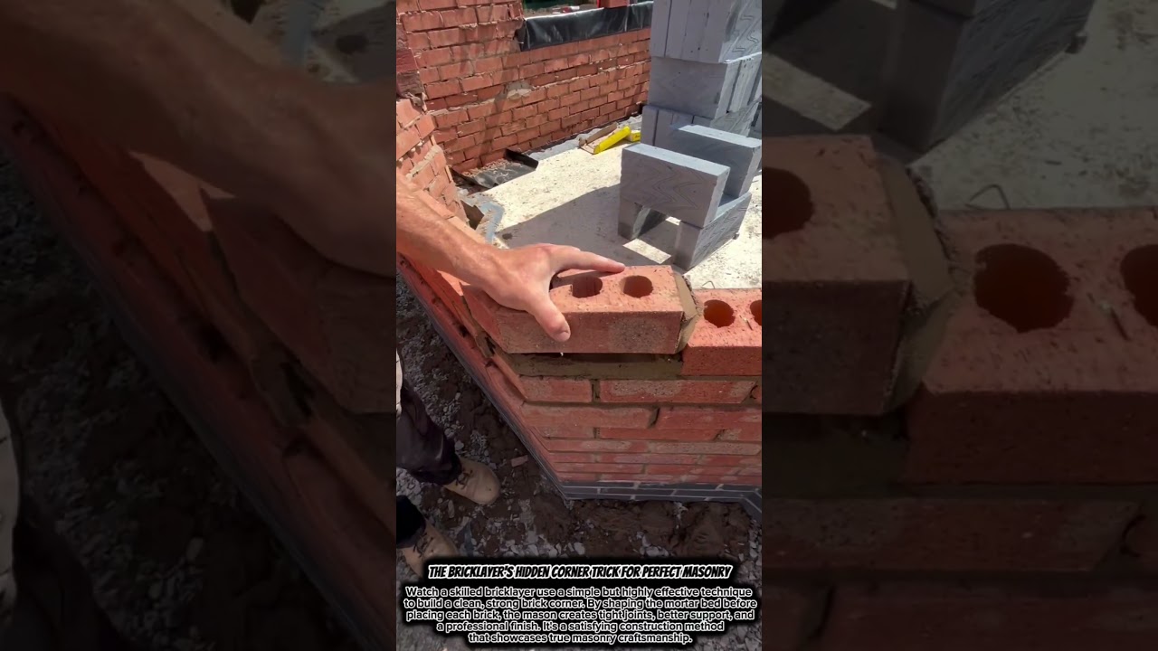 The Bricklayer's Hidden Corner Trick for Perfect Masonry #satisfying #construction