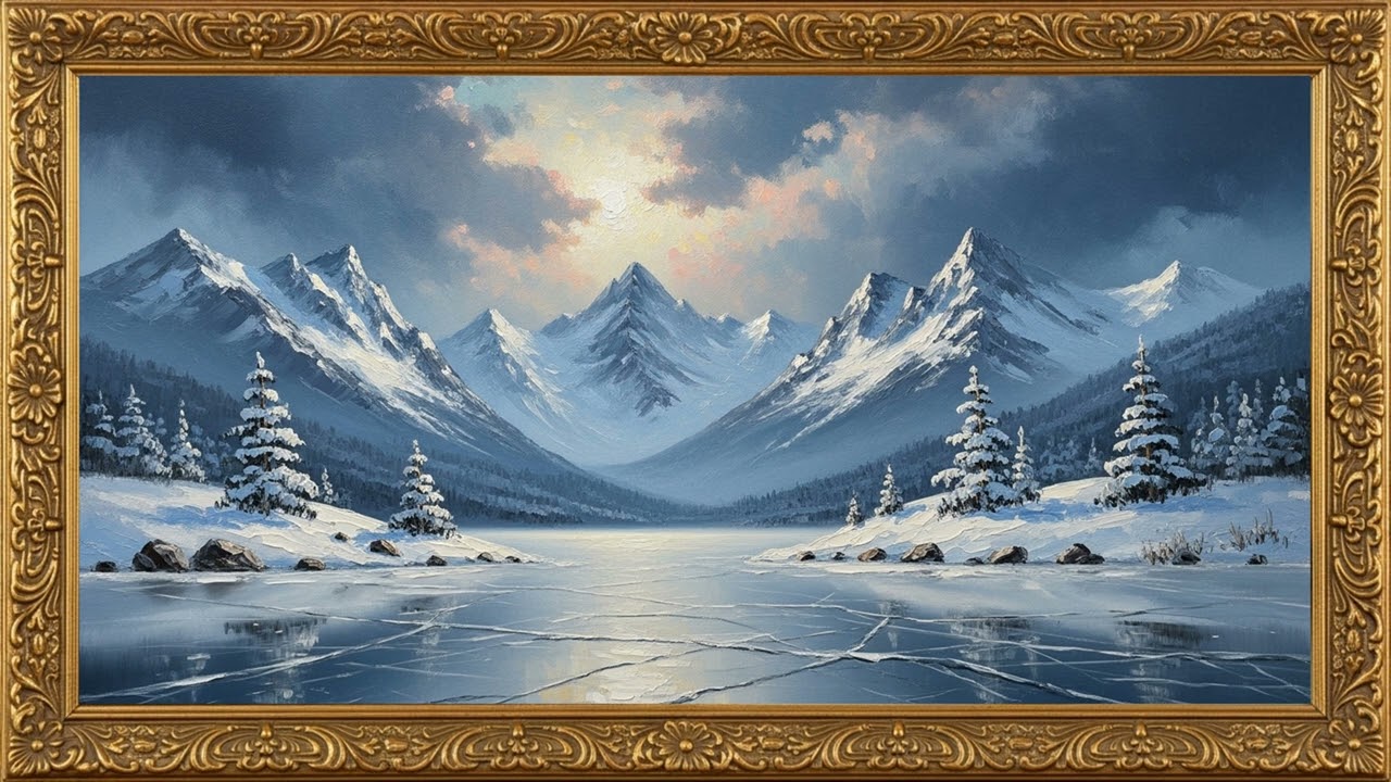 Icy Landscapes and Frozen Lakes oil painting | Landscape Screensaver 4K Resolution