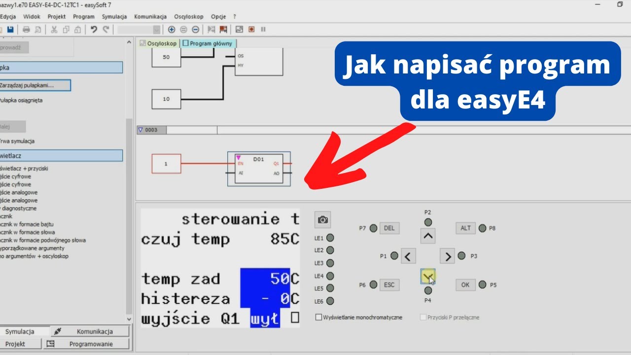 easyE4 jak sterować temperaturą czujnikiem PT1000/PT100