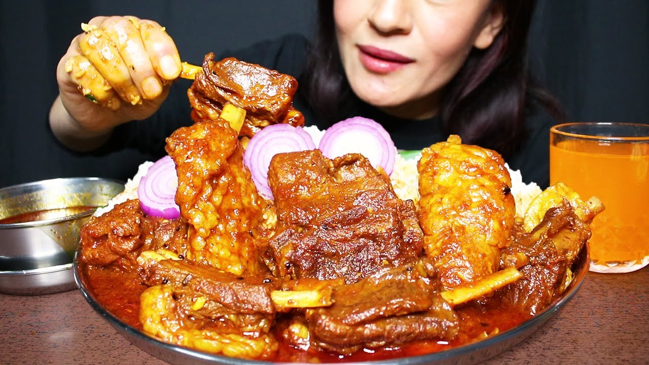 Spicy Fatty Mutton Curry and Extra Gravy With Basmati Rice #SMR/EATING SHOW MUKBANG *खसीको मासु*
