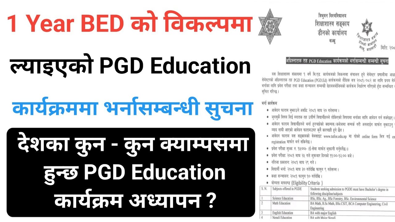 1 Year BED Program को विकल्पमा आएको PGD Education Course मा भर्नासम्बन्धी सुचना |  JBD Channel