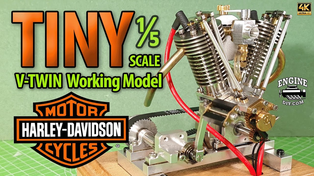 TINY Harley Davidson V-Twin Engine 1/5th Scale - 4K - Runs on Petrol!   #enginediy  #harleydavidson