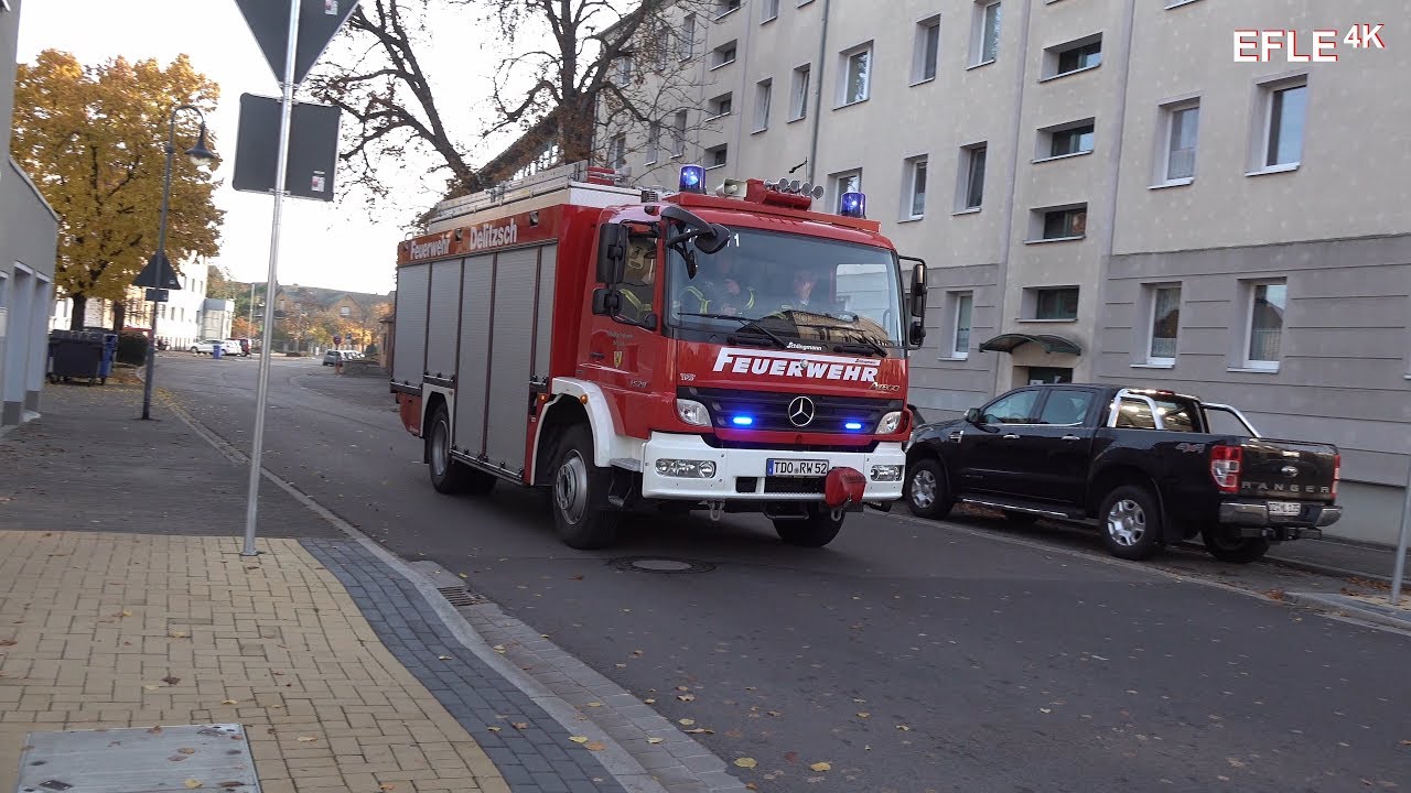 [Alarmierung Pieper und Sirene] Ausrücken FF Delitzsch KdoW, HLF, RW, LF, ELW
