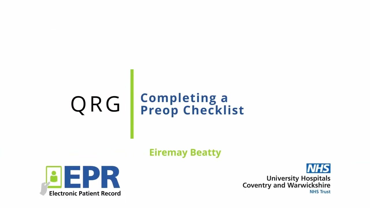 Completing a Pre-op Checklist - EPR Quick Reference Guide (QRG)