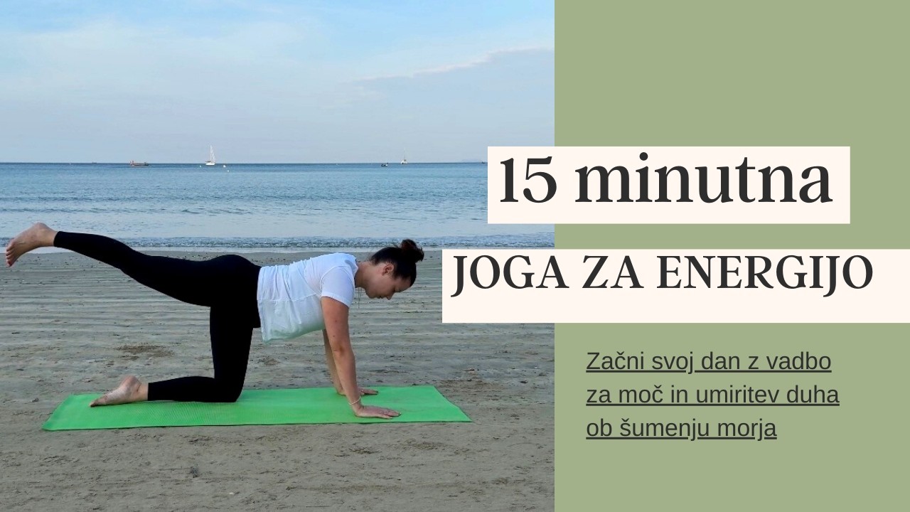 15 min JUTRANJA JOGA na plaži 🌊 Hitra vadba za ENERGIJO, prebudi duha in telo