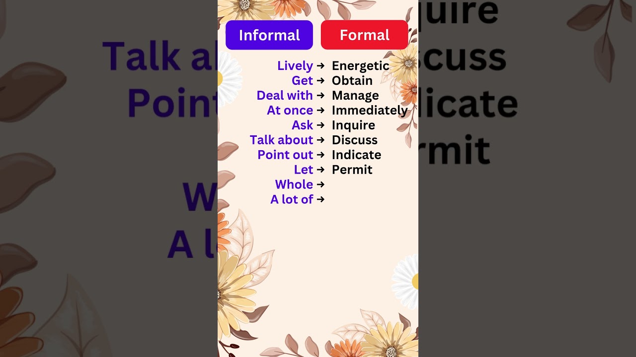Informal Vs Formal English | Informal English Vs Formal English | English Vocabulary Words #5