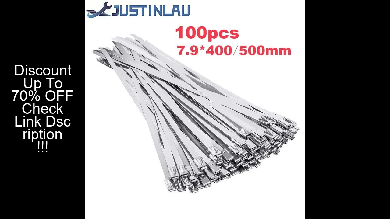 100Pcs Width 7.9mm Stainless Steel Zip Tie Exhaust Wrap Coated Locking Cable Ties Multi-Purpose Lock