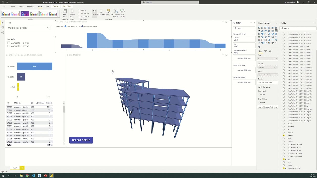 Material take-off breakdown by level 3D Power BI dashboard