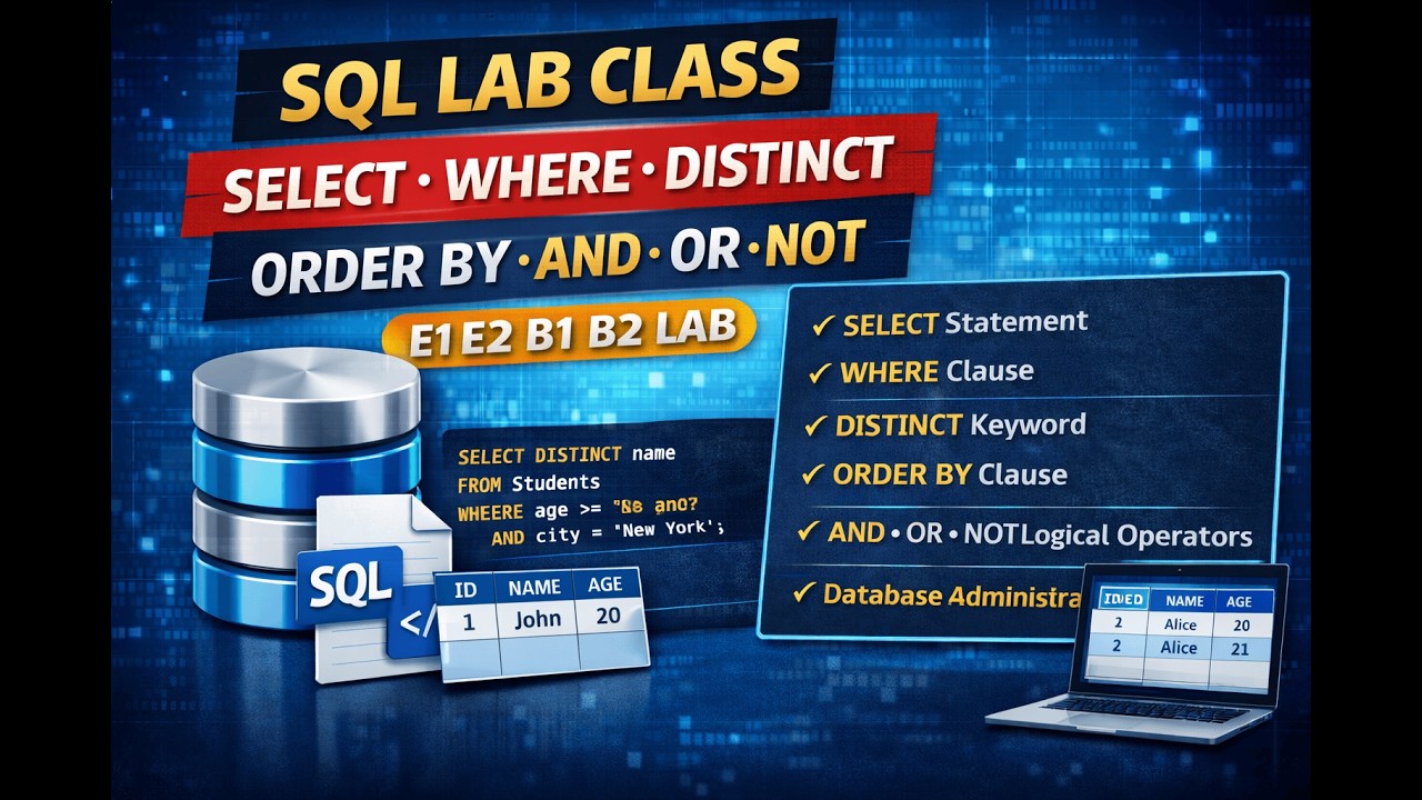 SQL Lab Class | SELECT, WHERE, DISTINCT, ORDER BY, AND, OR, NOT | E1 E2 B1 B2