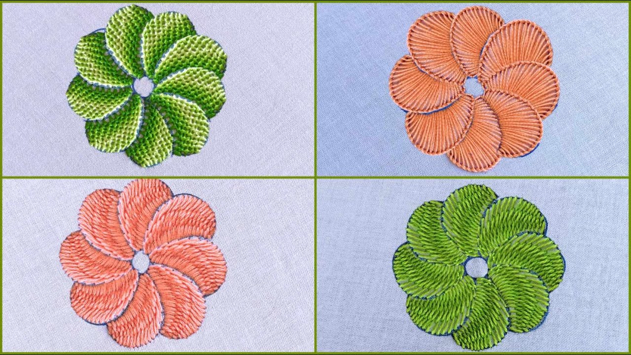 Top 4 Flower Embroidery Designs : 4 Types of Flower Filling Stitches for Beginners/Easy & Simple