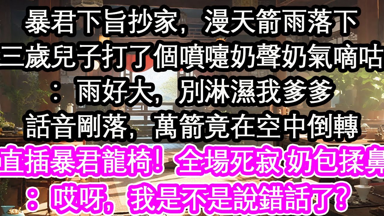 暴君下旨抄家，漫天箭雨落下三歲兒子打了個噴嚏奶聲奶氣嘀咕：雨好大，別淋濕我爹爹話音剛落，萬箭竟在空中倒轉直插暴君龍椅！全場死寂 奶包揉鼻：哎呀，我是不是說錯話了？【花開】【愛情】【生活】