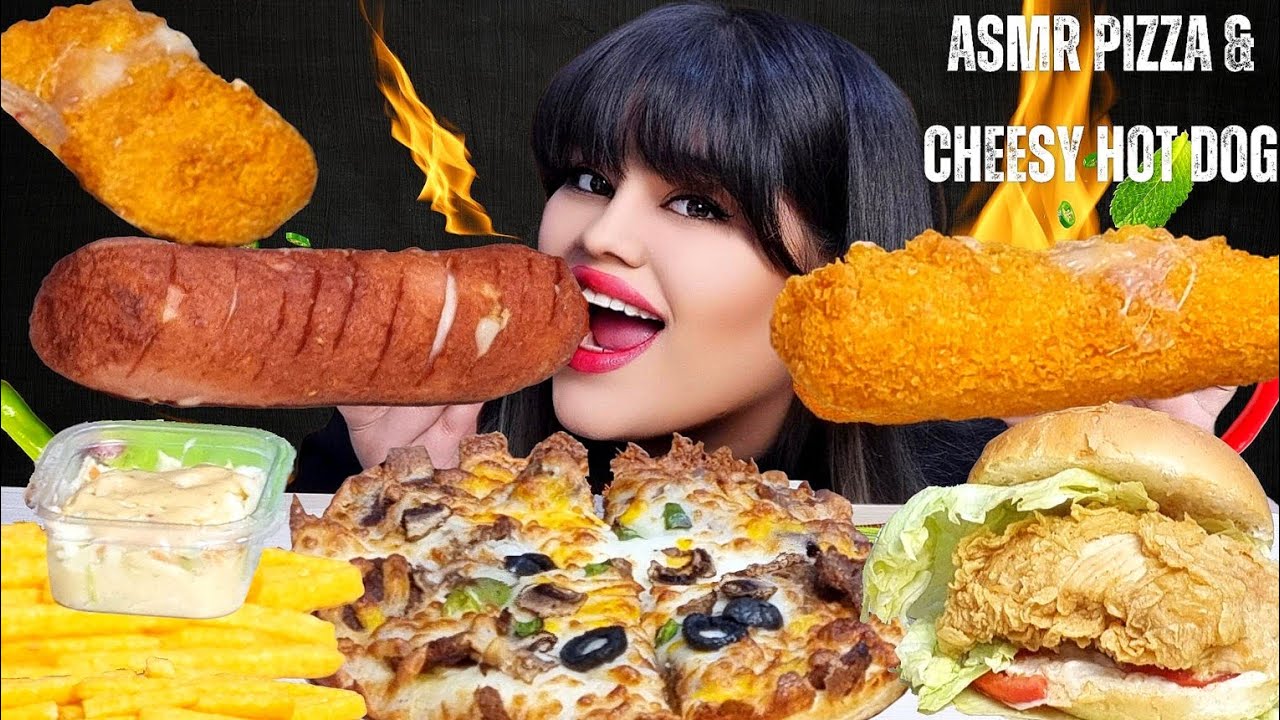 ASMR Pizza, Cheesy Hot Dogs, Fried Chicken & Burger Feast  | Ultimate Mukbang Eating Sounds