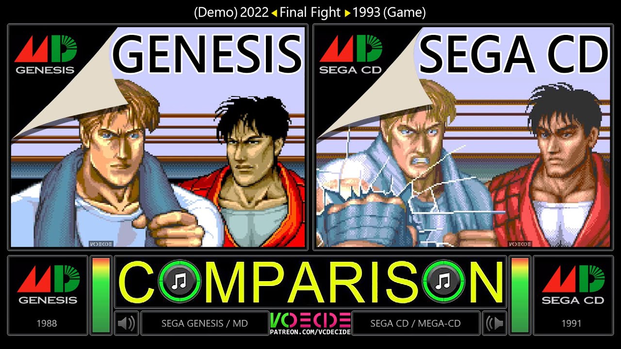 Final Fight (Sega Genesis vs Sega CD) Side by Side Comparison [Demo] Dual Longplay 