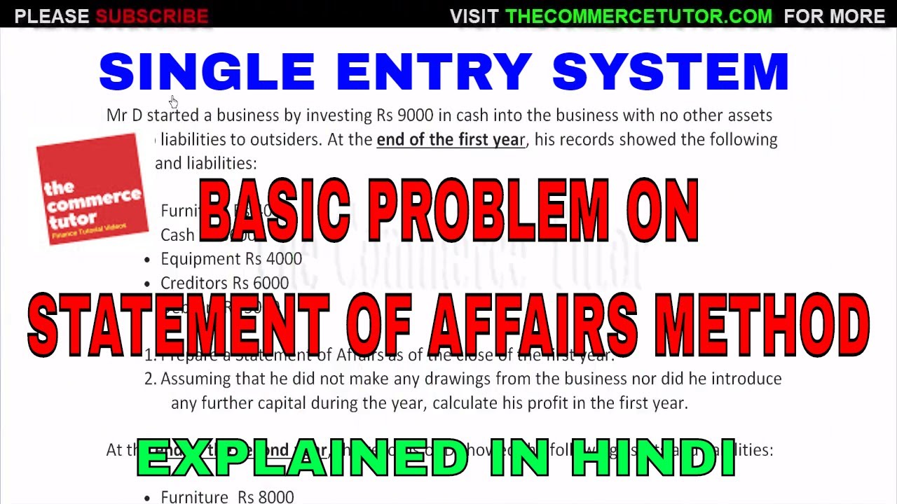 Basic Problem on Statement of Affairs Method in Single Entry