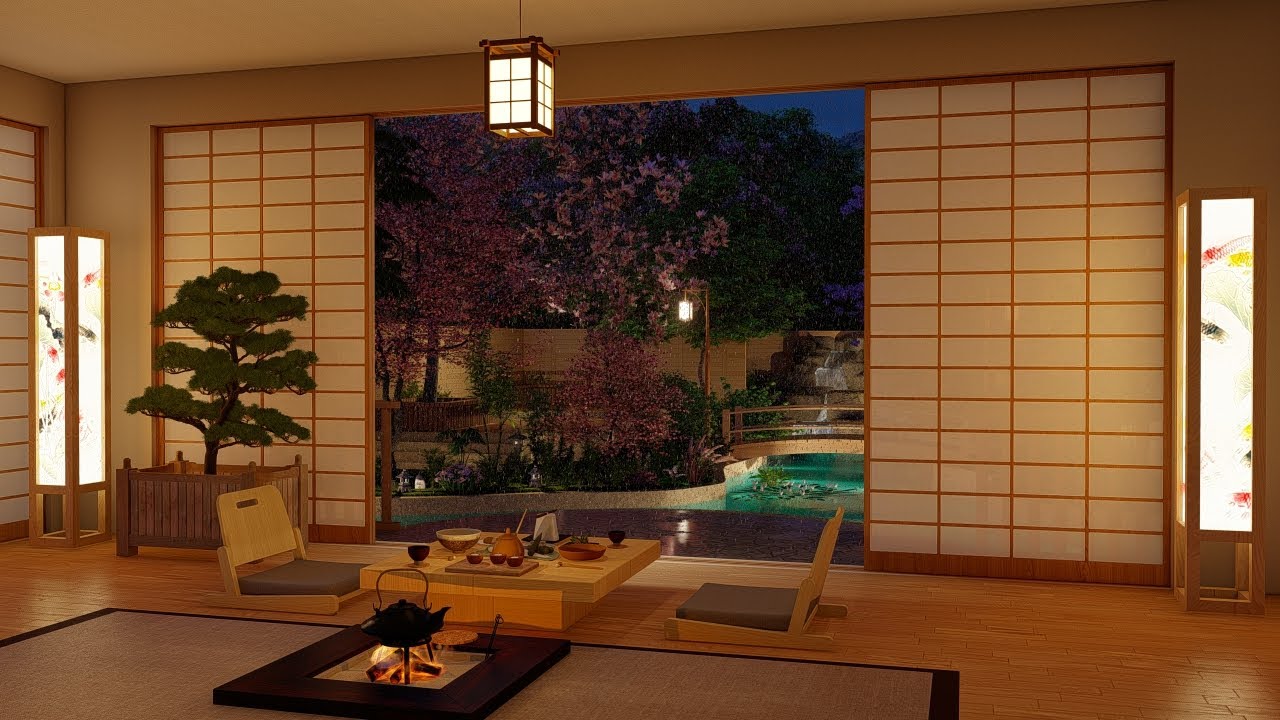 Rain In Japanese House & Garden | Rain & Bird Sounds | 4K