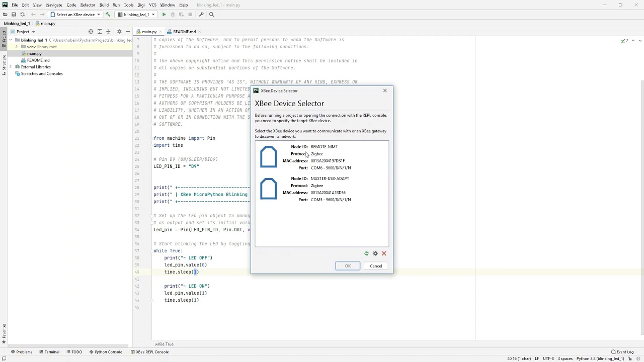 Digi XBee MicroPython PyCharm IDE Plugin Demo