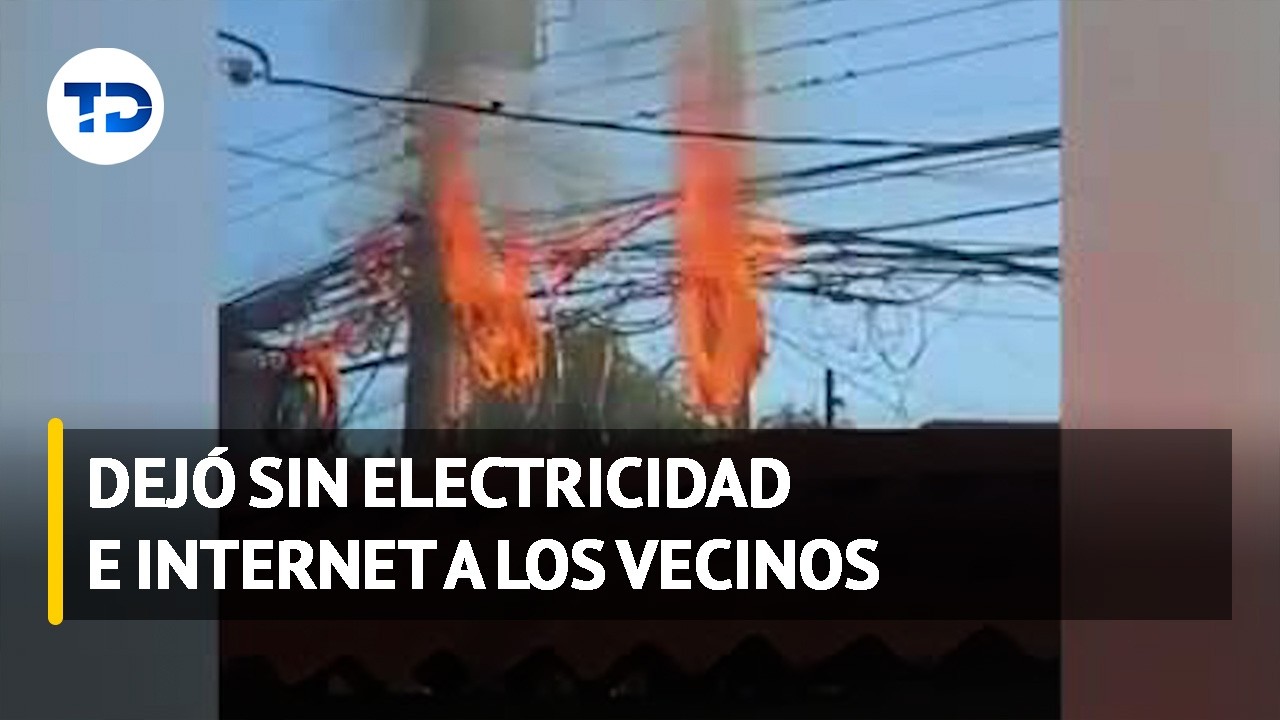 Poste de luz se incendia en Escazú | VIDEO