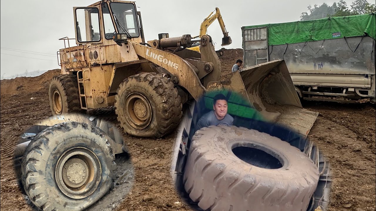 You'll be surprised to see how this mechanic changes the tires on an excavator in the mine.