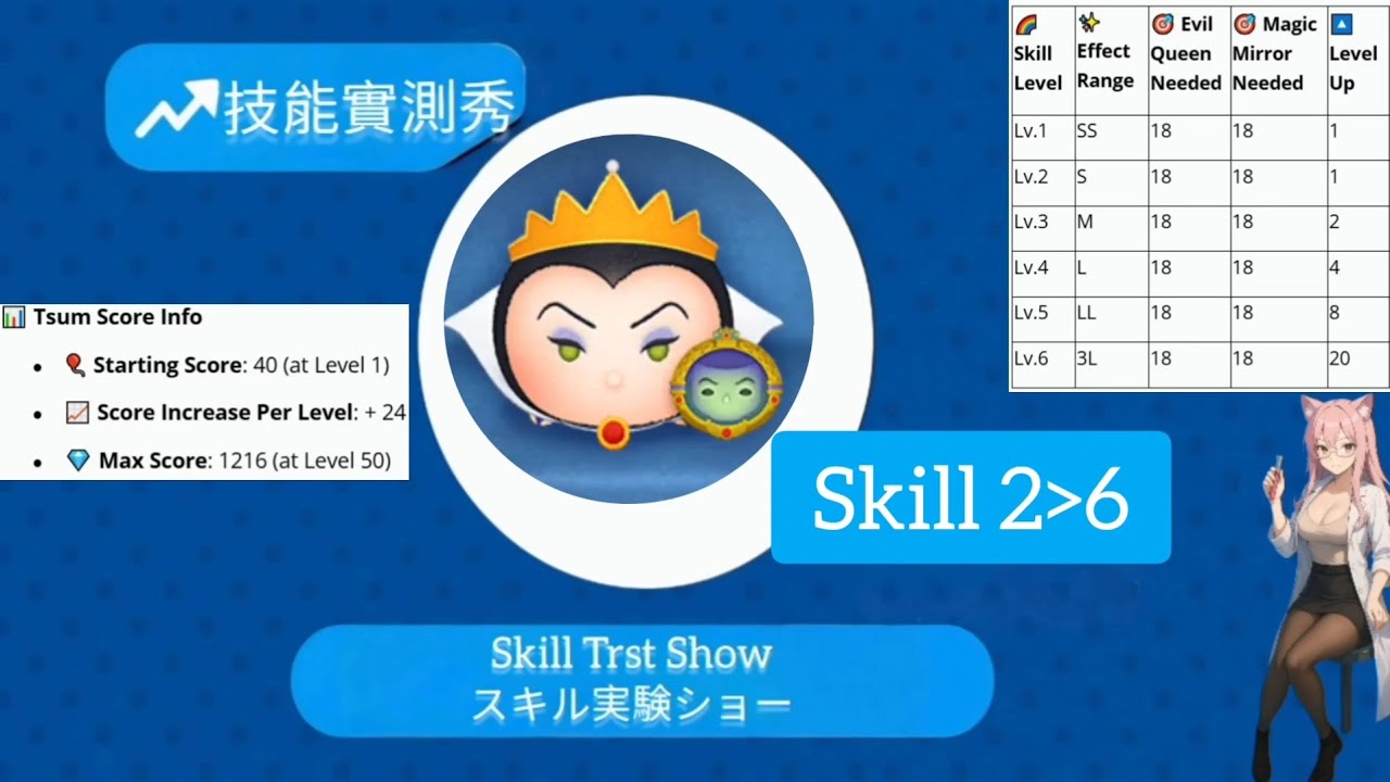 【Tsum Tsum】Evil Queen & Magic Mirror 女王&鏡 邪惡皇后＆魔鏡 技能實測秀｜Skill Test Show｜スキル実験ショー