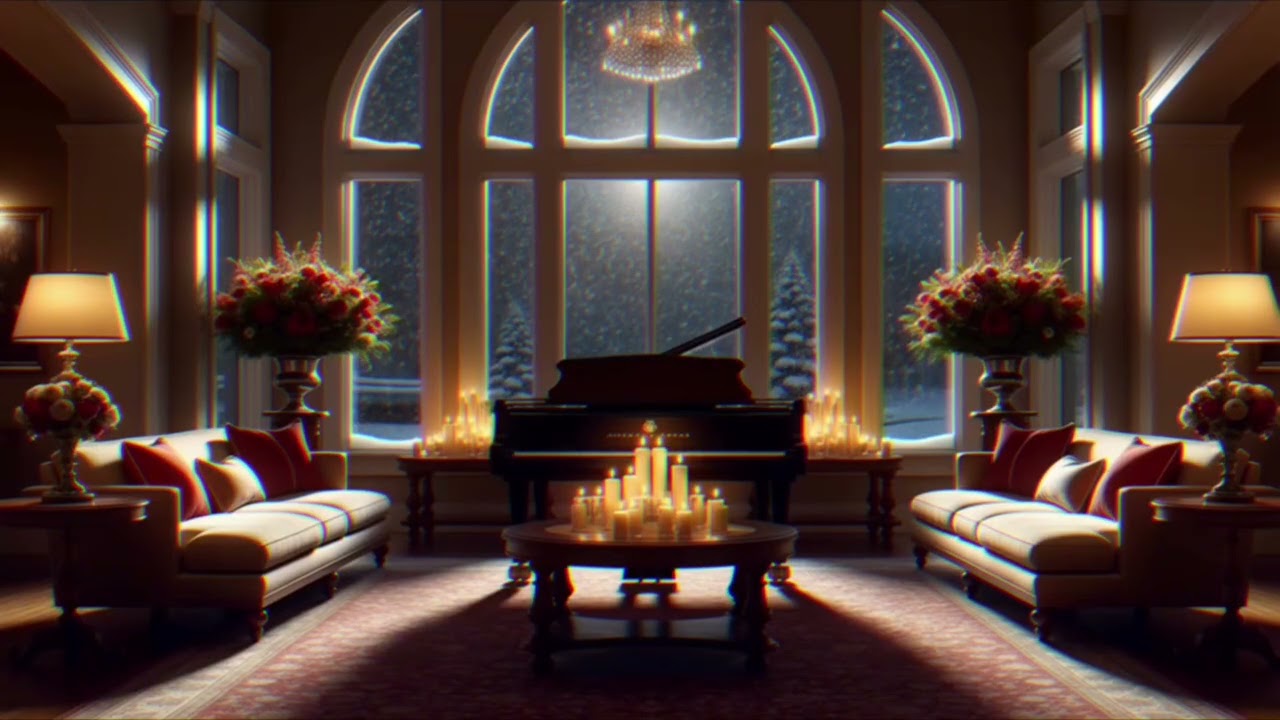 Cozy Living Room with Snowfall ❄️ Relaxing Winter Ambience