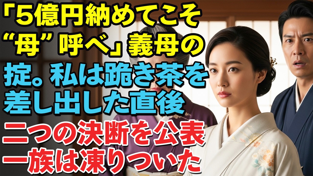 「5億円納めてこそ“母”と呼べ」義母の掟。私は跪き茶を差し出した直後、二つの決断を公表――一族は凍りついた…