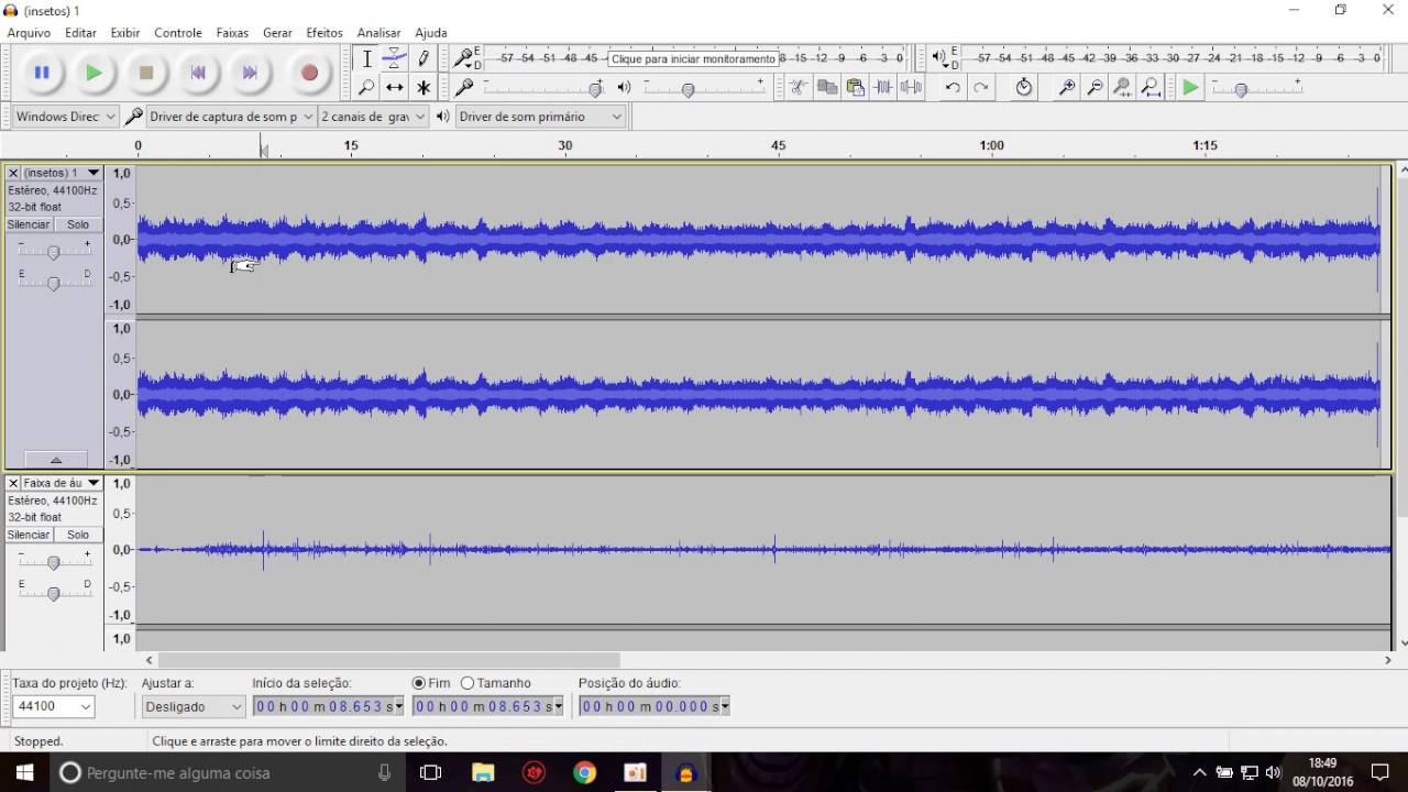 Mixagem simples com duas faixas de áudio no Audacity
