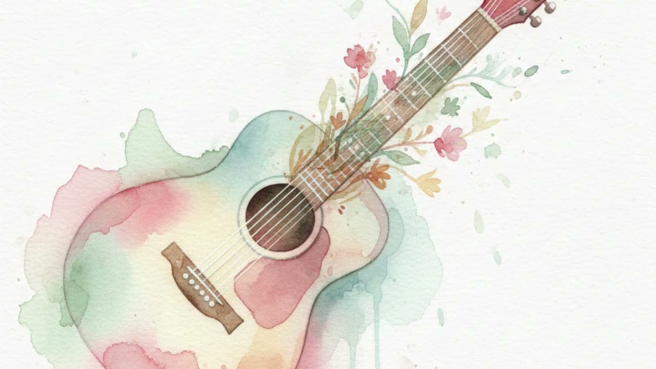 Guitar TV Art HD 4K Silent Screensaver Music TV Wallpaper 2 Hours | 1 Watercolor Painting Background