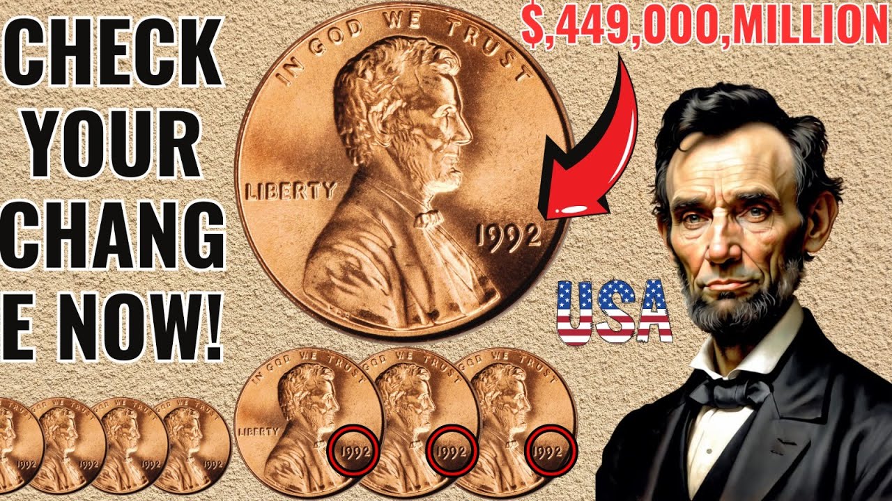 USA  1992, No Mint Mark One Cent Coins - United States Lincoln Penny Coins