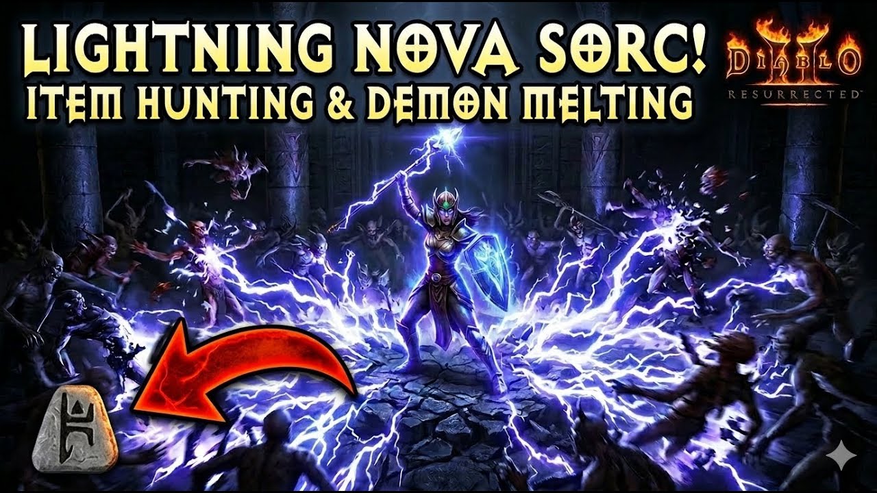 Diablo 2 Resurrected 170% MF Lightning Nova Sorc Hell Item Hunting 3.