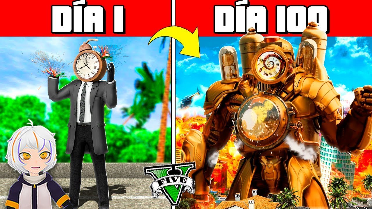 SOBREVIVÍ 100 DÍAS como CLOCKMAN en GTA 5!! (Skibidi Toilet mod) | ChuyMine REACCIONA a TheKalo