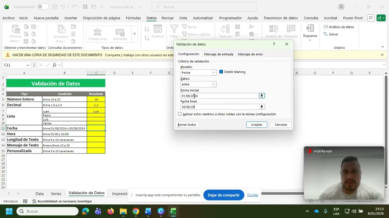 Excel Aula 360   Nivel Básico   Validación de Datos