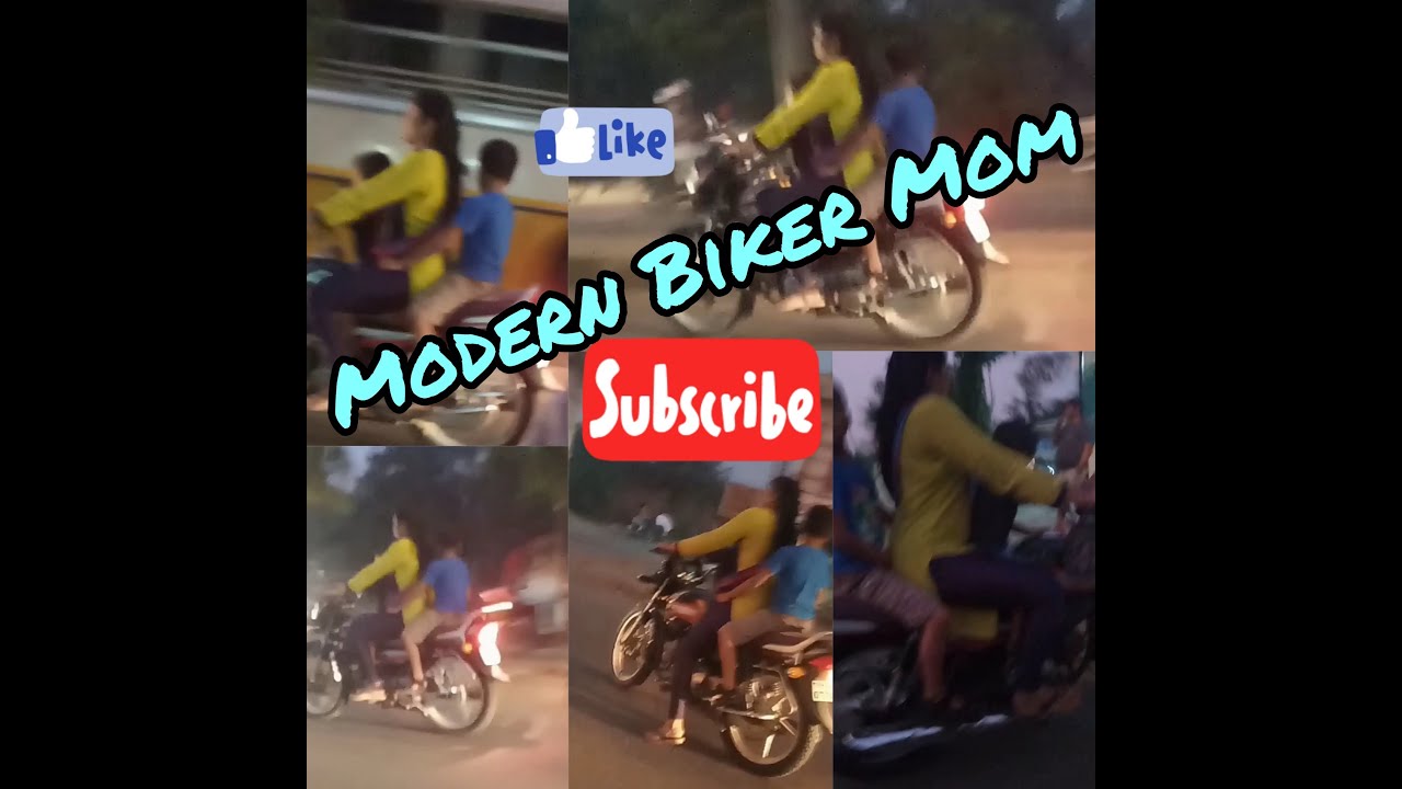 Mom riding Motorcycle bike with her children