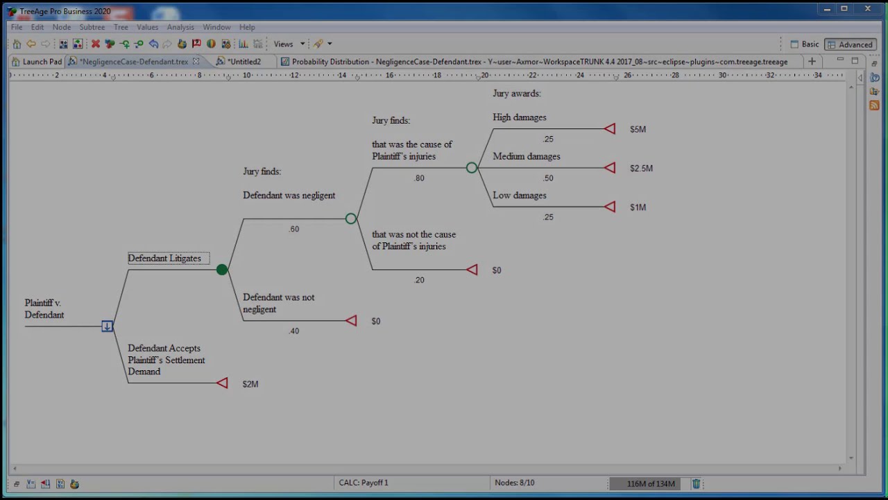 Build and Analyze a Decision Tree to evaluate a lawsuit in TreeAge Business