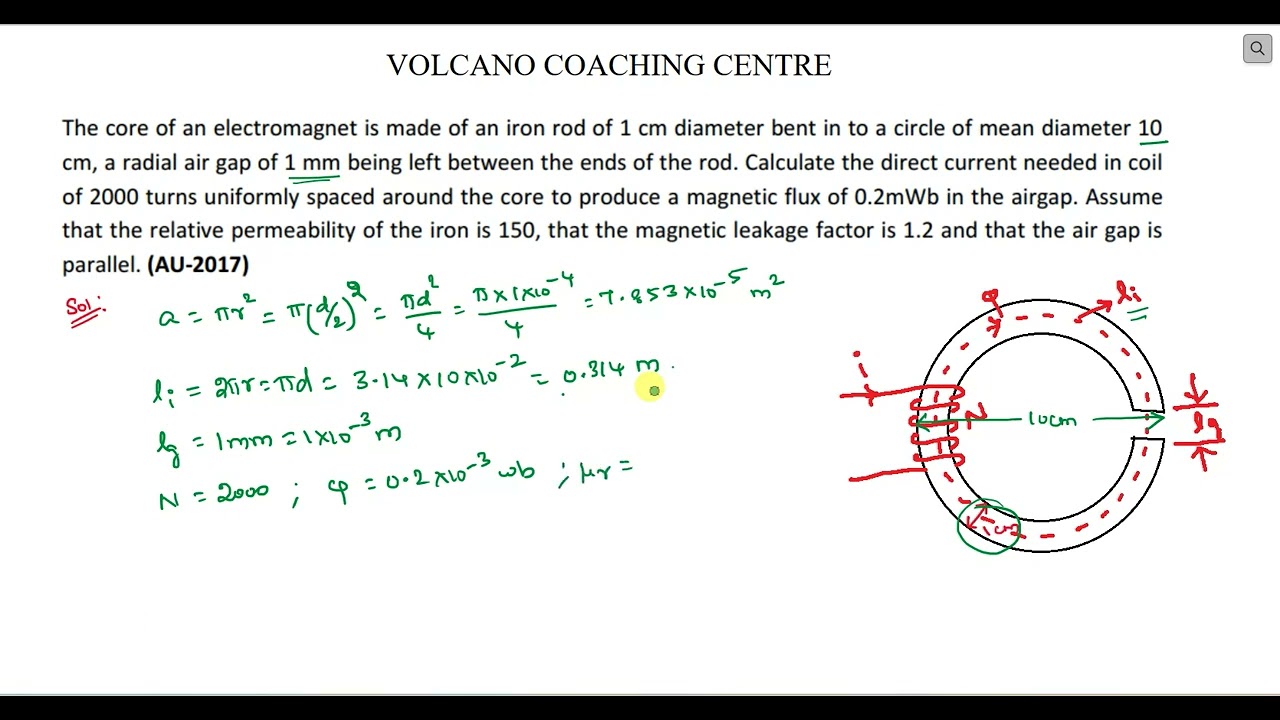 10.Calculate current needed in coil around the core to produce a magnetic flux of 0.2mWb in airgap.