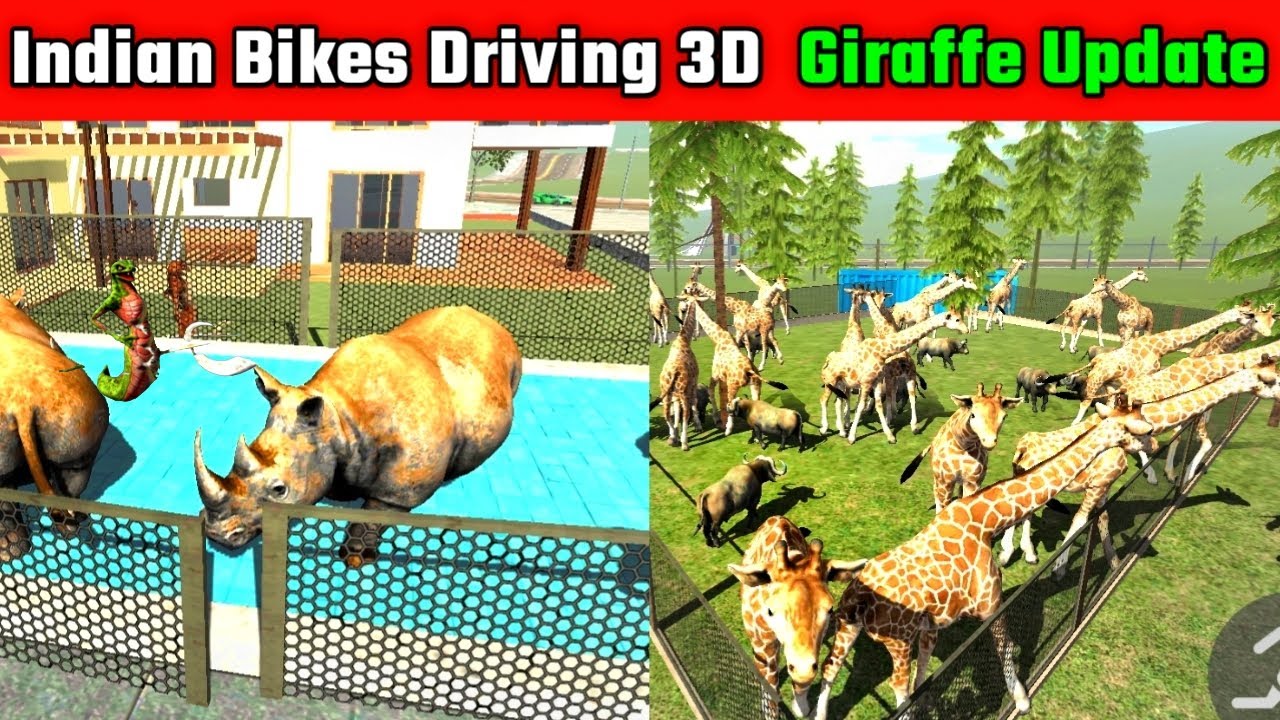New Giraffe Jurassic Park and Rhino's Swimming Pool | Funny Gameplay Indian Bikes Driving 3D 🤣🤣