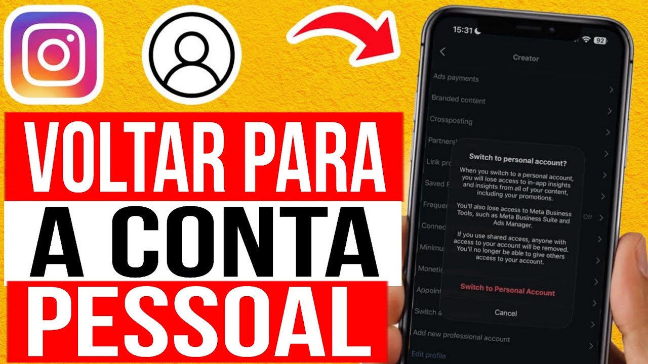 Como voltar a conta pessoal no Instagram (2026) Alterar para conta pessoal