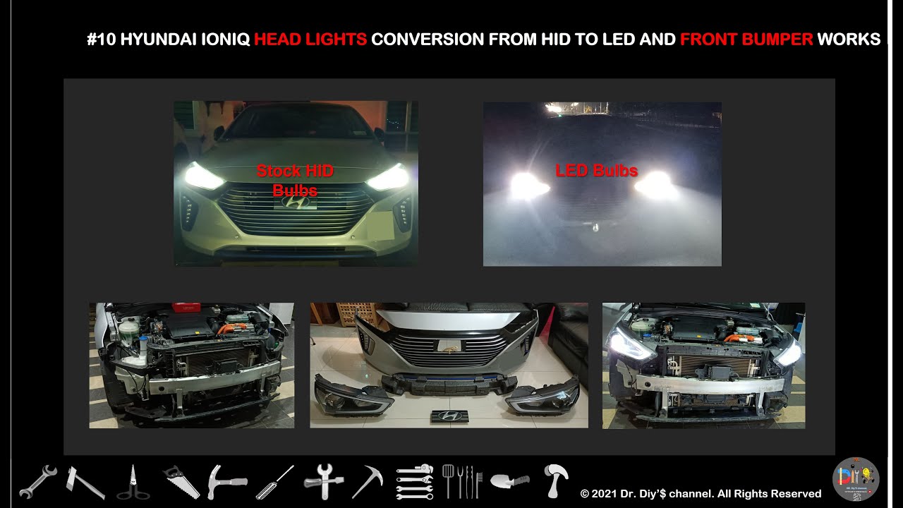 #10 Замена фар Hyundai Ioniq с HID на светодиодные и ремонт переднего бампера
