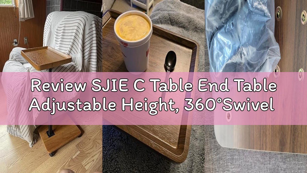 Review SJIE C Table End Table Adjustable Height, 360°Swivel TV Tray Table for Small Spaces, Side Tab
