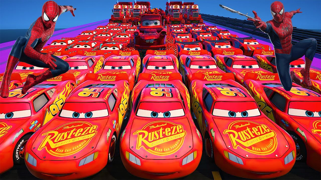 GTA 5 SPIDERMAN Cars Challenge Lightning & Monster McQueen Jackson Storm Miss Fritter & Friends Cars