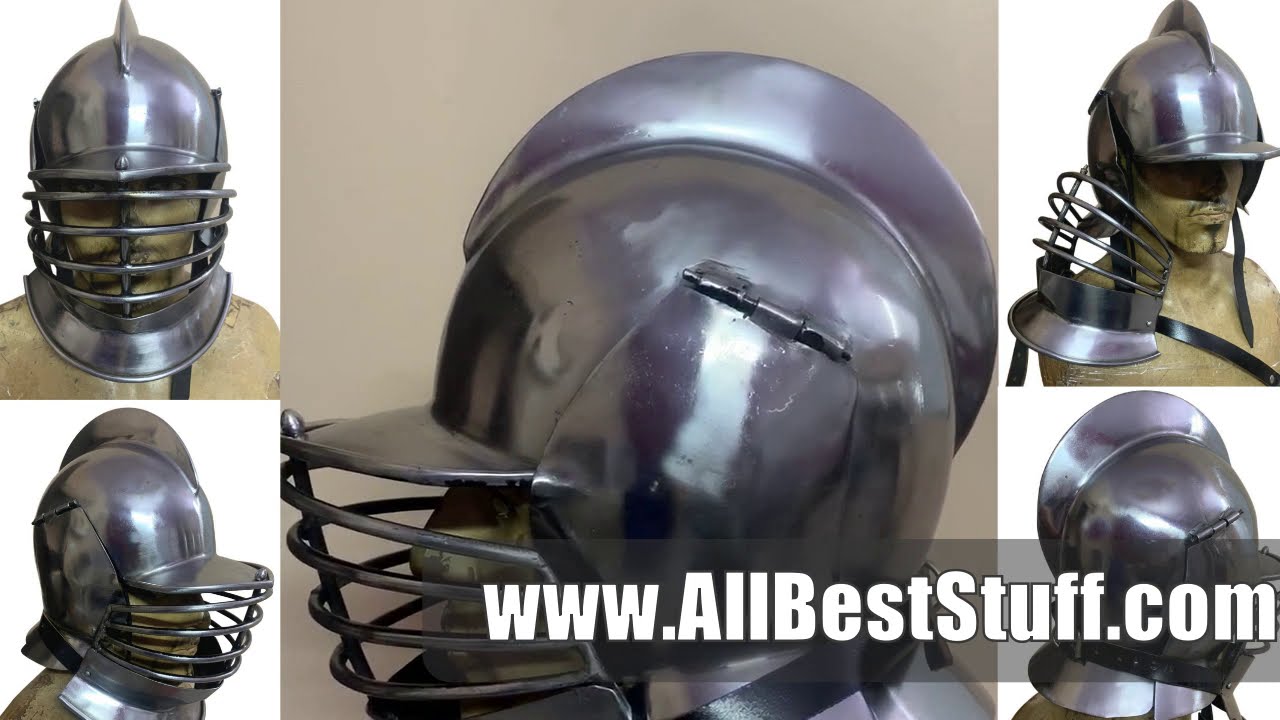 Medieval Burgonet Helmet with Bevor 14 Gauge Steel
