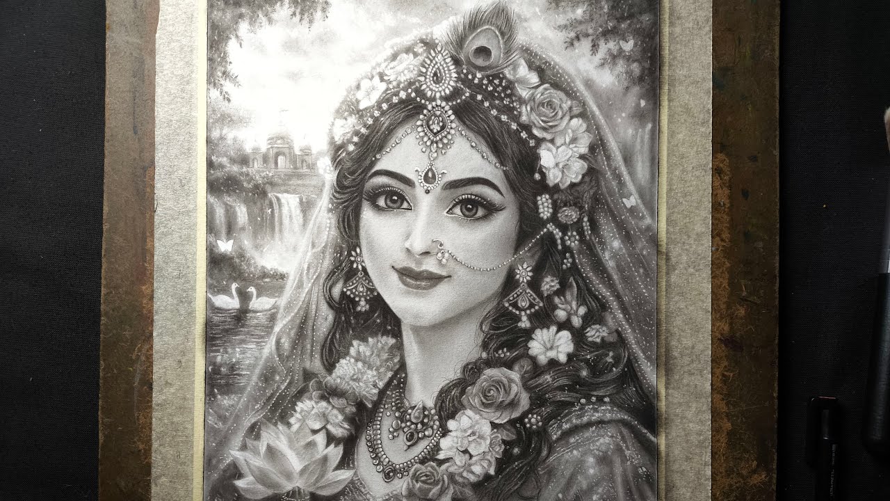 Radha Rani sketching live┃Sketching Radha Rani┃Charcoal drawing live