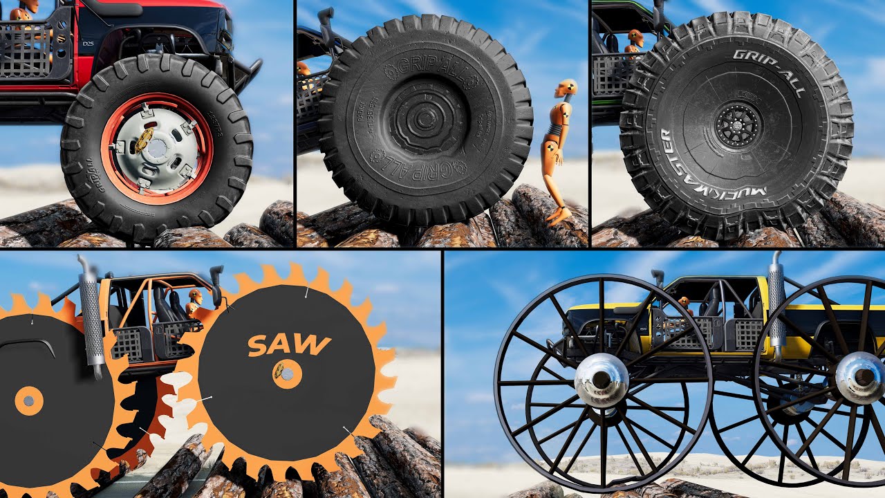 Monster Wheels Test vs Pickup Trucks - Beamng drive