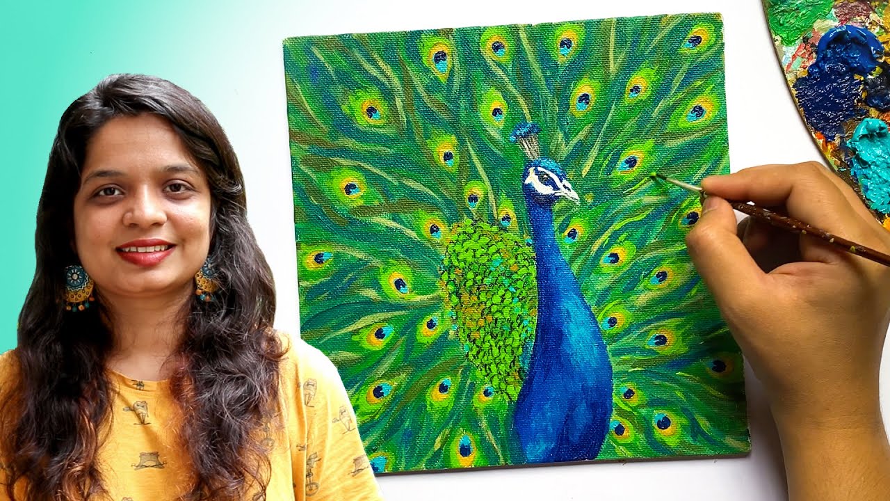 How to Paint a Peacock : Acrylics on Canvas Tutorial for Beginners