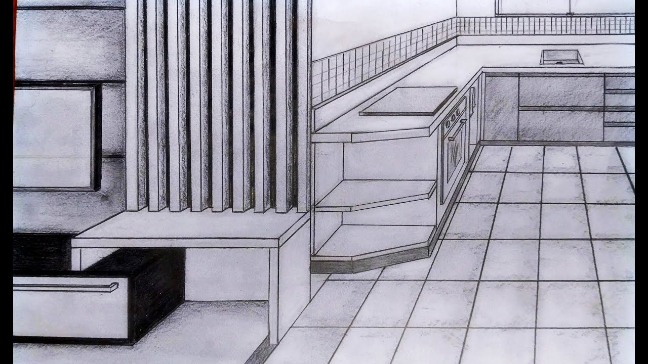 Aprenda a Desenhar COZINHA C/ SALA PLANEJADA c/ 01 Ponto de Fuga! Desenho Arquitetônico!