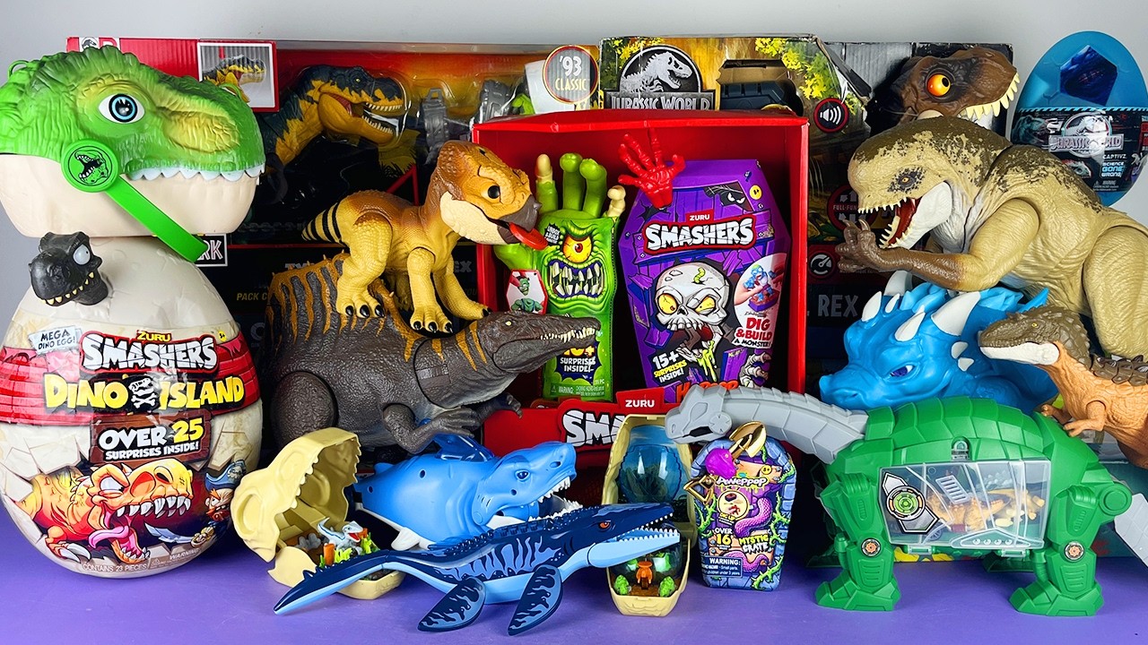 Jurassic World Unboxing Review Asmr Colorful Dinosaur T-rex D-rex Spinosaurus Smashers Horror House